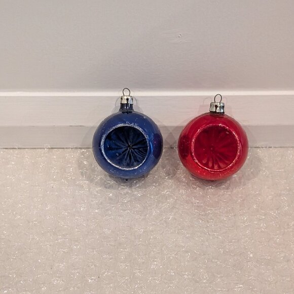 Vintage Red & Blue Indent Reflector Glass Polish Ornament - Picture 1 of 10